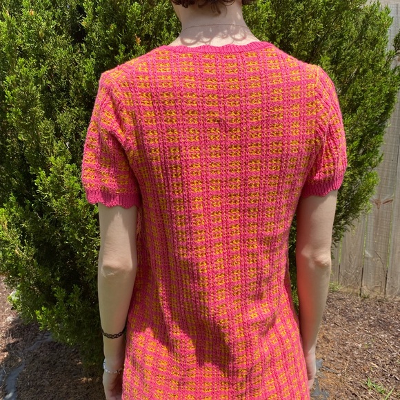 Free Assembly Pink & Orange Tweed Mini Sweater Dress Short Sleeves Size XS - Picture 7 of 9